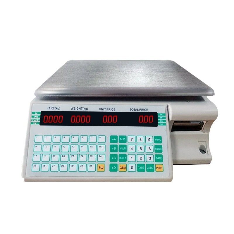 Supermarkt 3 kg Digitale computerwaarde met barcode-etiketprint en papierrolhouder